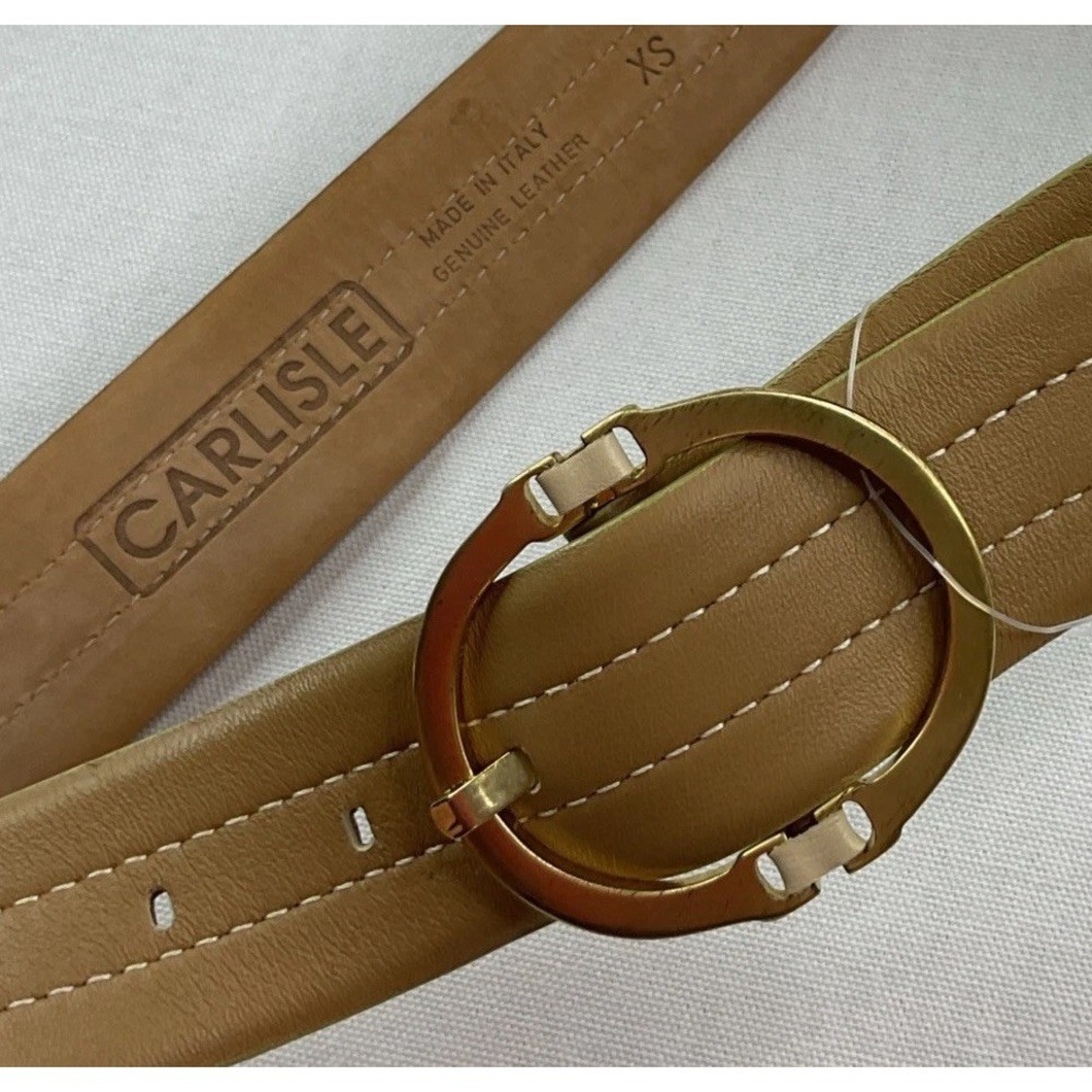 Carlisle Womens Medium Taupe Brown Leather Belt Made in Italy Oval Brass Buckle